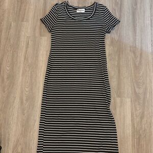 No Boundaries Vertical Striped Midi Dress in Black and White